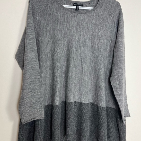 Eileen Fisher Tops - Eileen Fisher Merino Wool Colorblock Tunic Sweater – Gray (Size L)